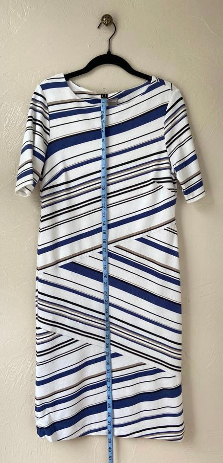 Blue Striped Ponte Knit Sheath Dress