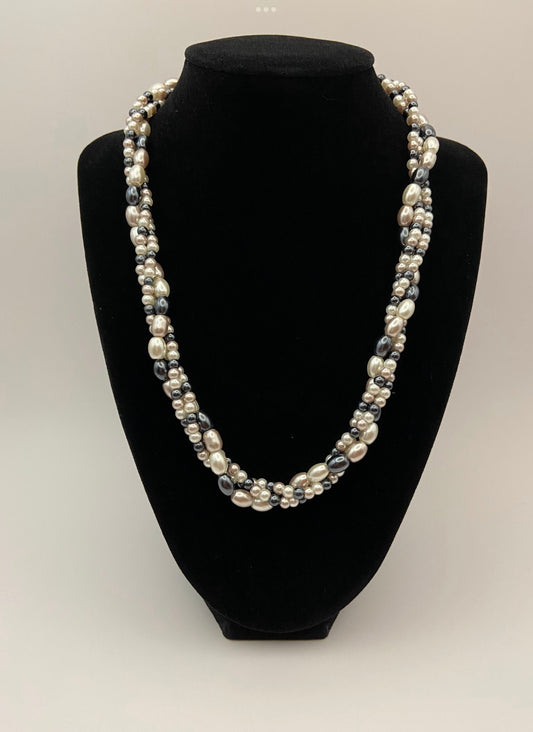 Three Strand Faux Pearl Necklace