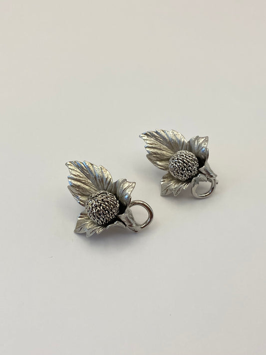 Vintage Silver Tone Flower Earrings