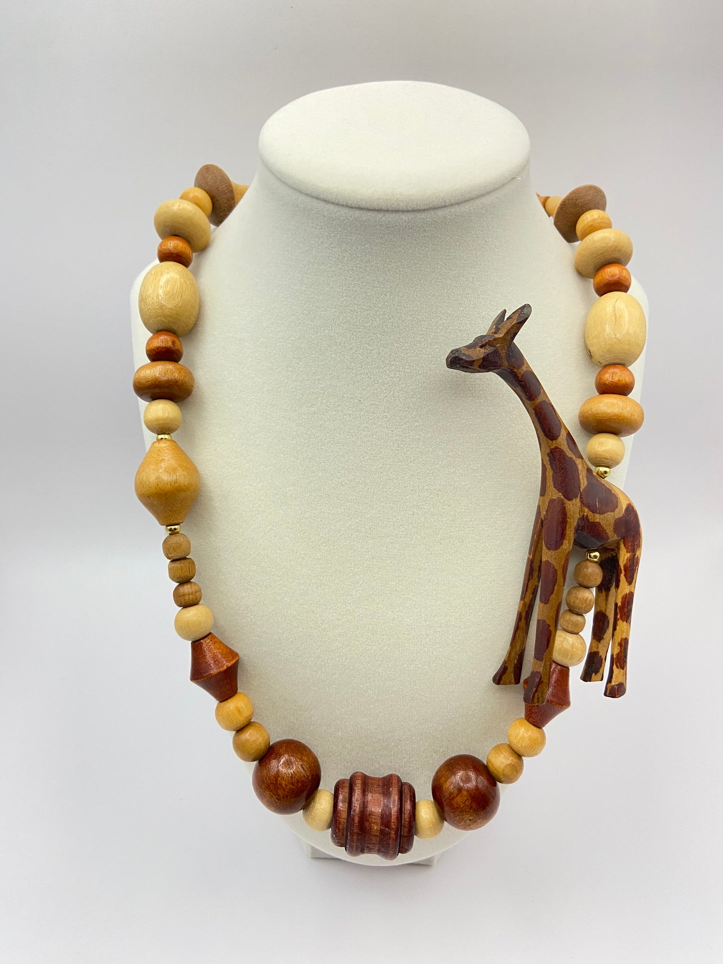 Vintage Safari Wood Bead  Necklace