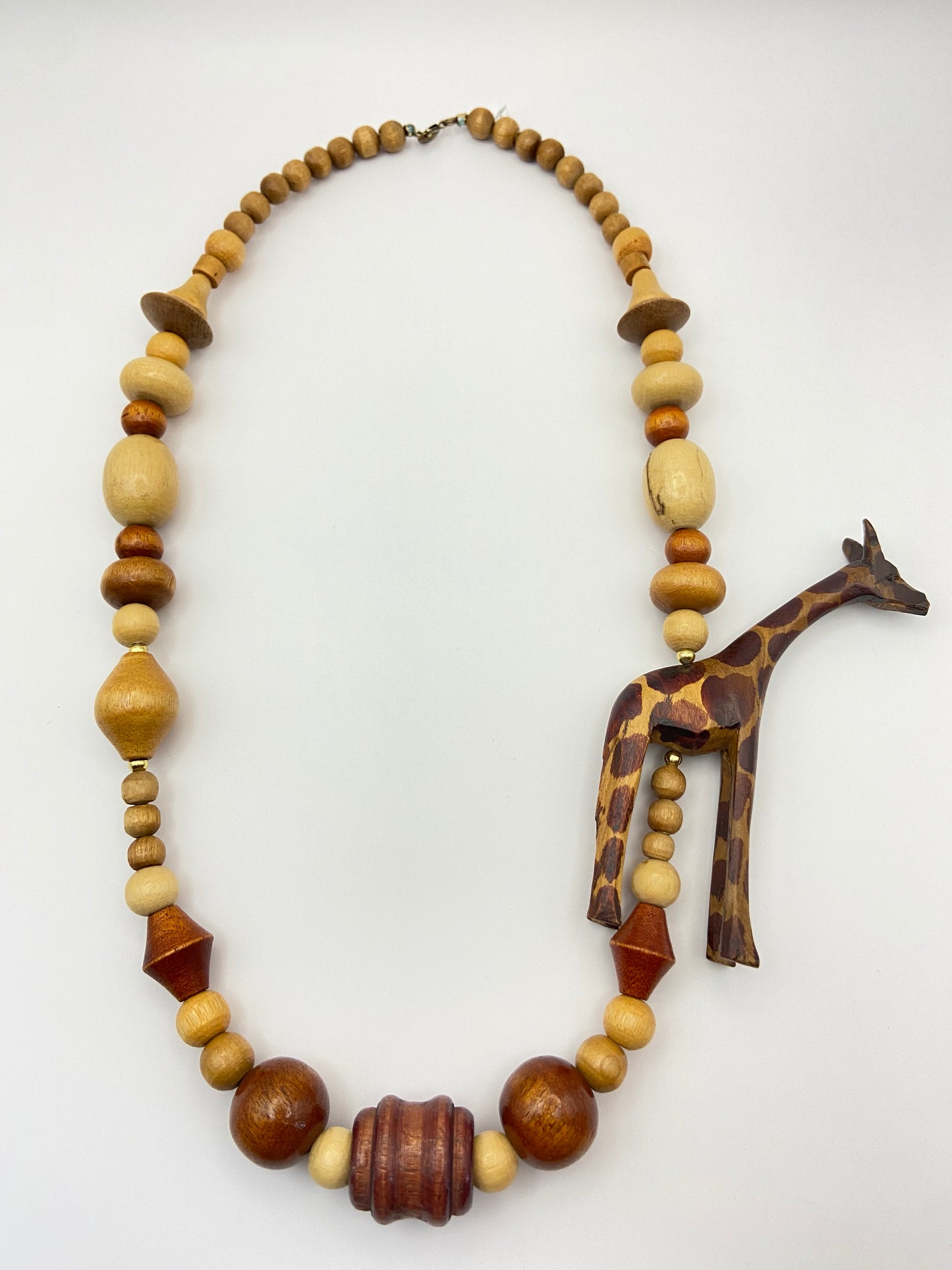 Vintage Safari Wood Bead  Necklace