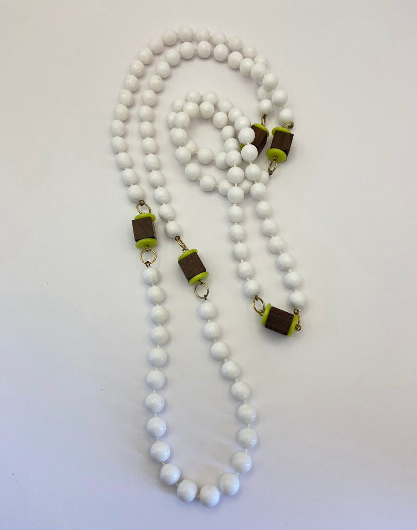 Geometric White & Brown Necklace