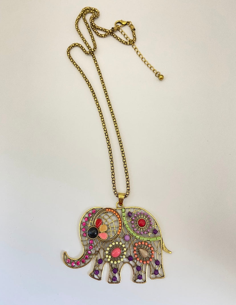 Multicolor Elephant Pendant Necklace