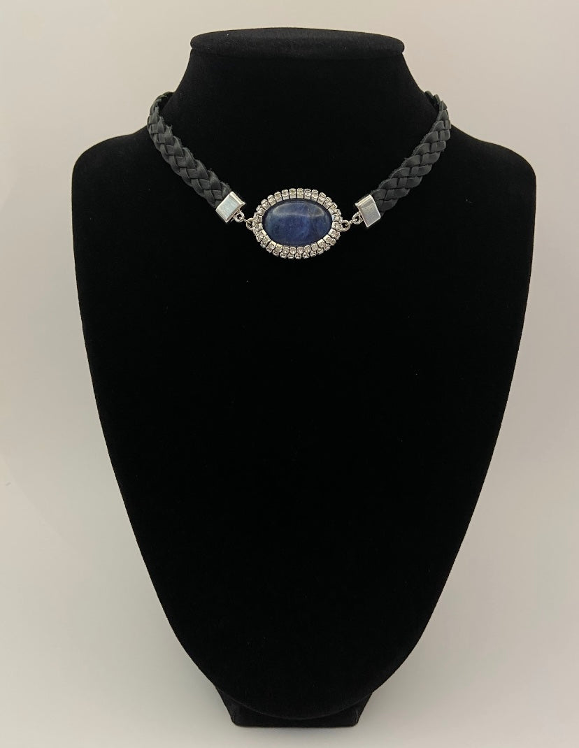 Blue/ Rhinestone Pendant Choker Necklace