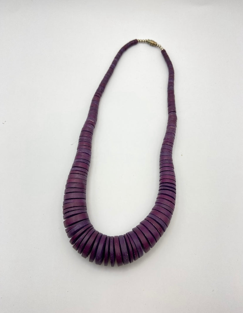 Wood Coin Shape Bead Necklace