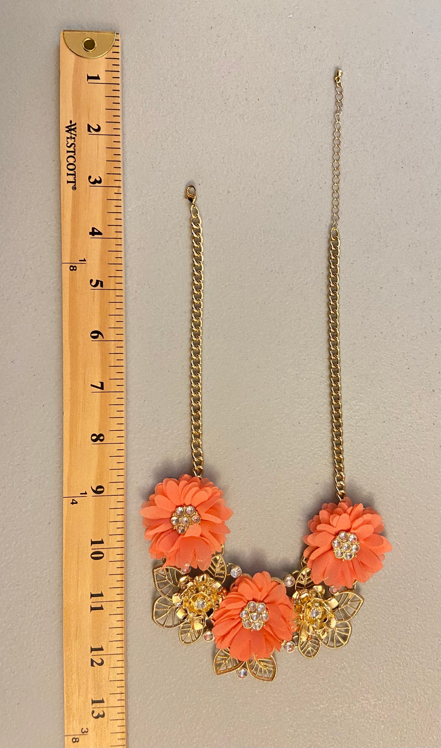 Gold and Coral Flower Necklace