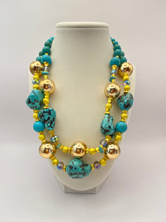 Bold Gold & Turquoise Necklace