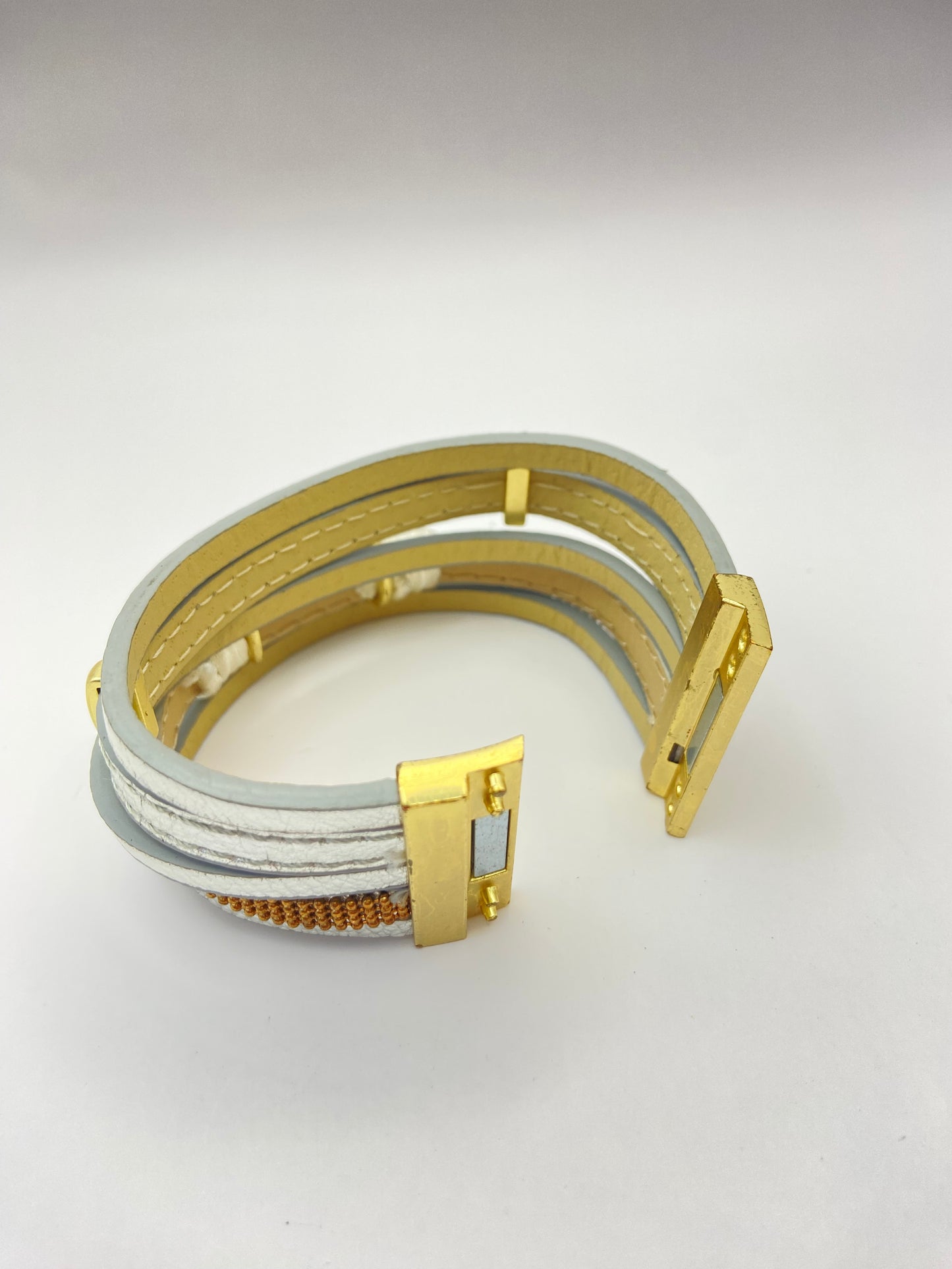 Leather Rhinestone Magnetic Cuff Bracelet