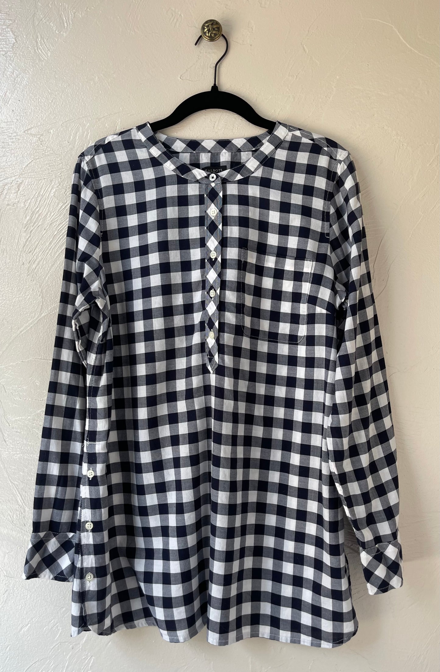 Blue & White Gingham Pullover Top