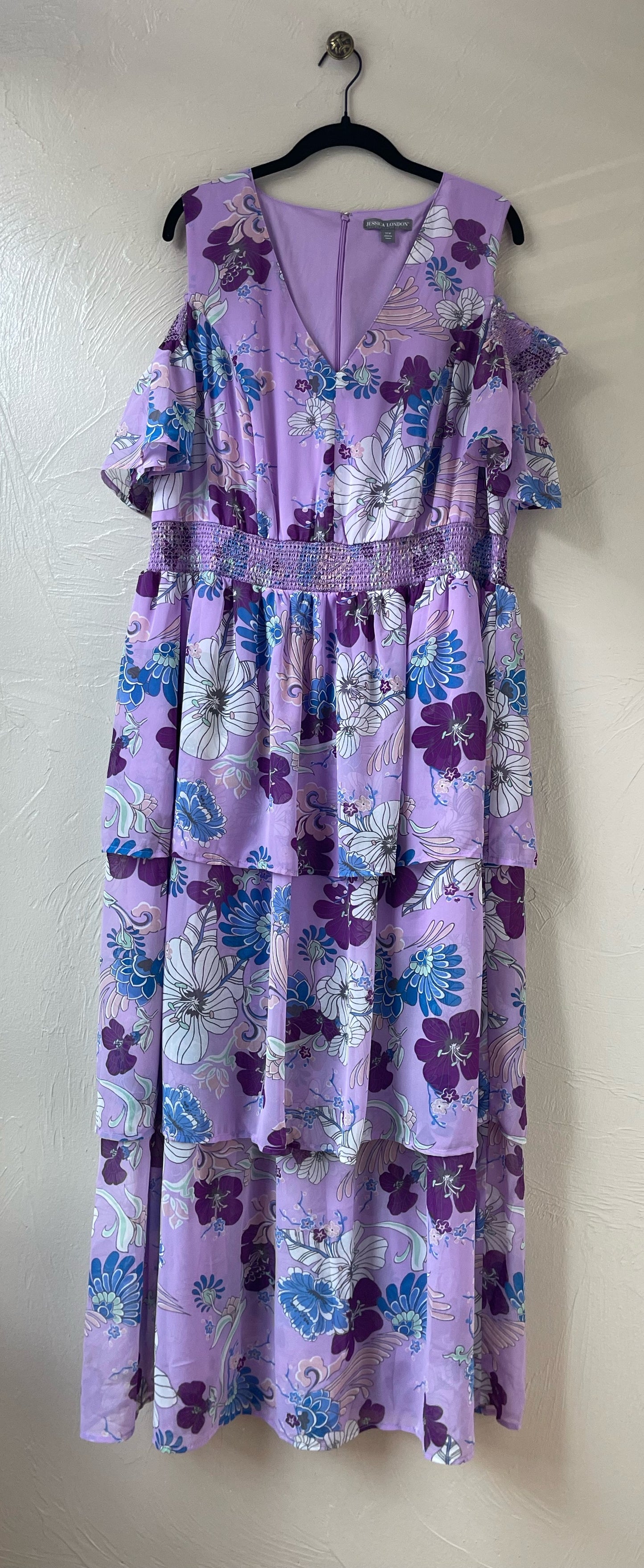 Purple Floral Tiered Ruffle Dress