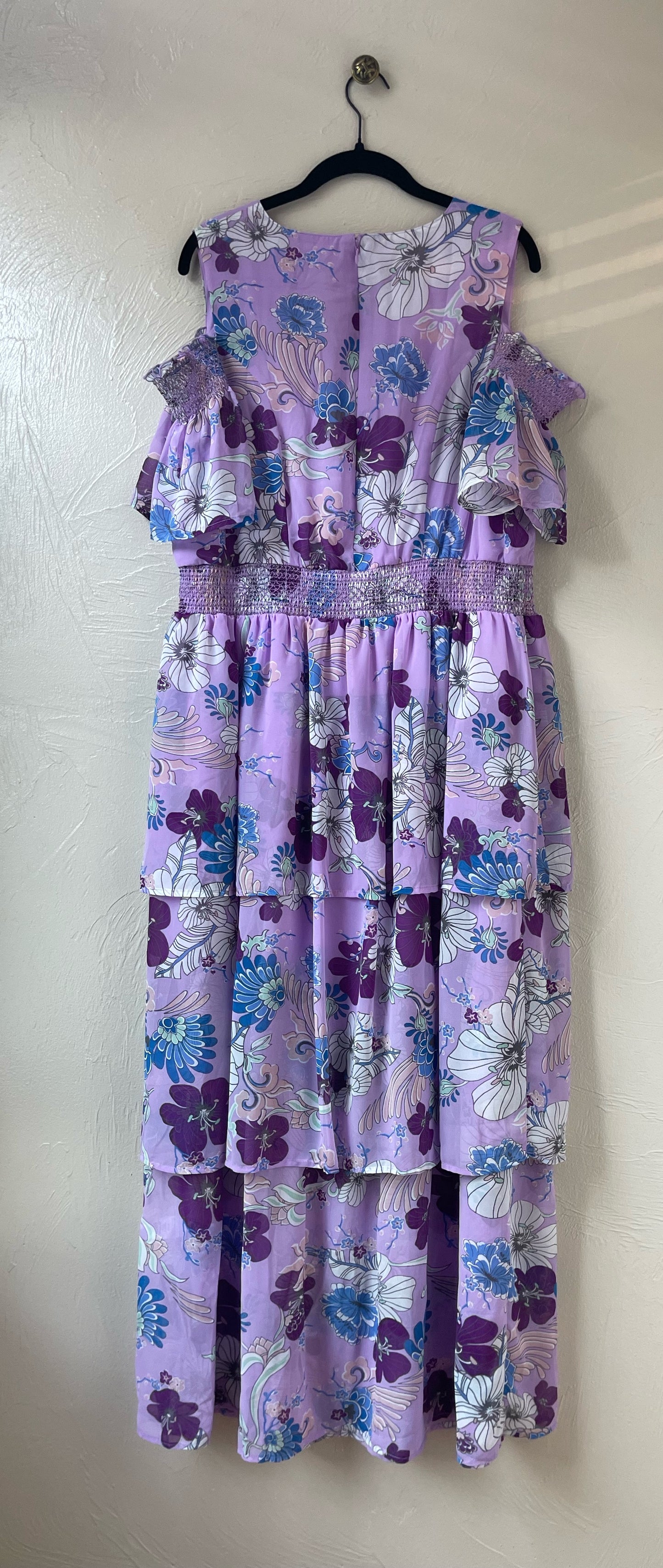 Purple Floral Tiered Ruffle Dress