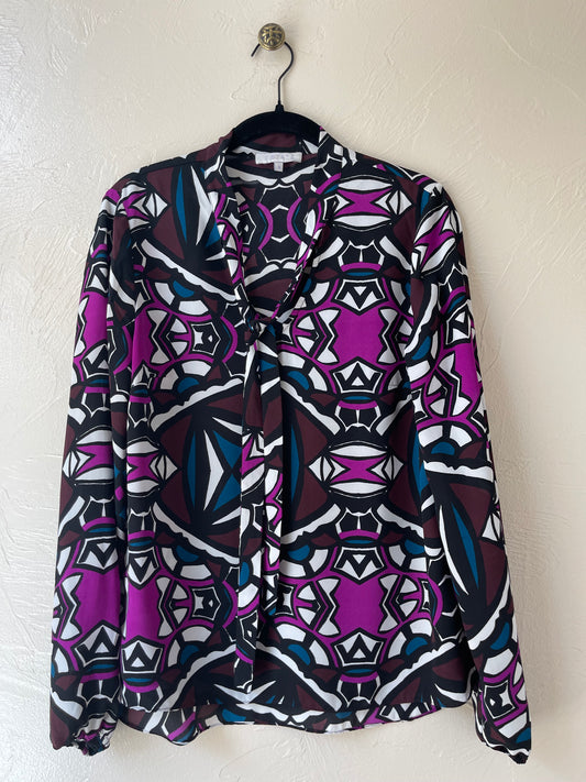 Abstract Tie Neck Shirt