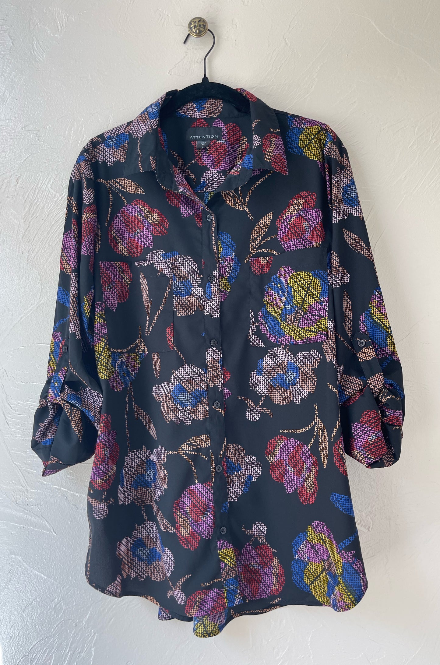 Long Sleeve Button Down Flowered Top