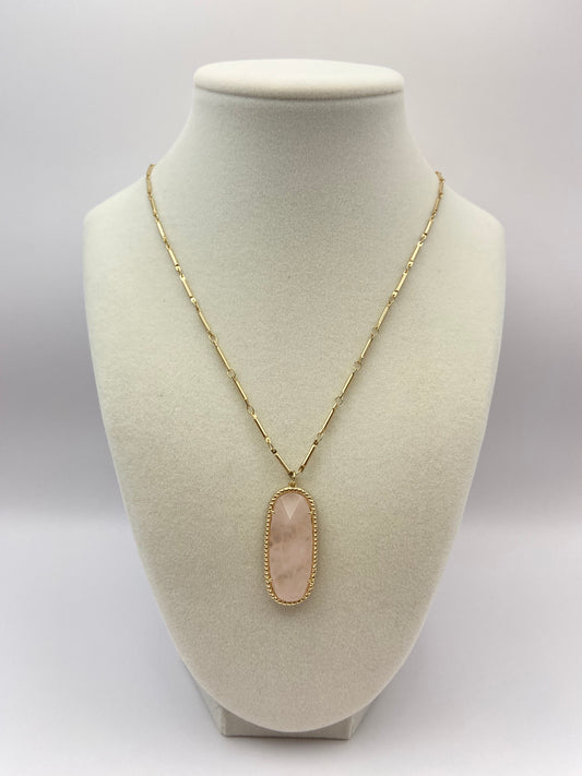 Gold Tone Necklace with Light Rose Pendant
