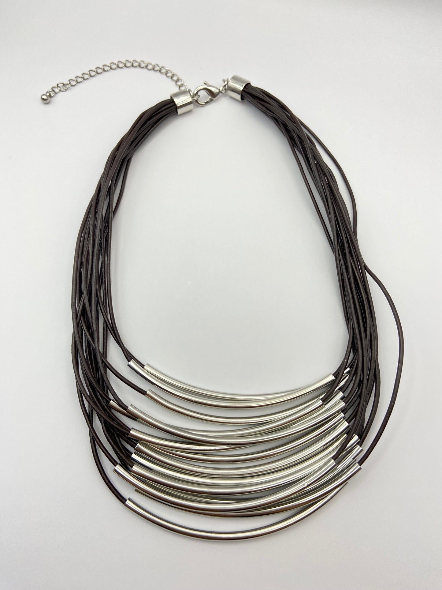 Silver Multi Cord Leather Necklace