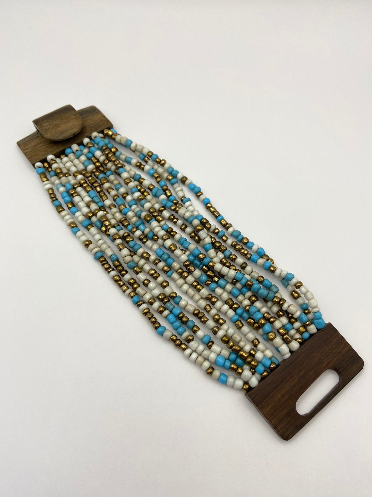 Turquoise Bronze White Beads Bracelet